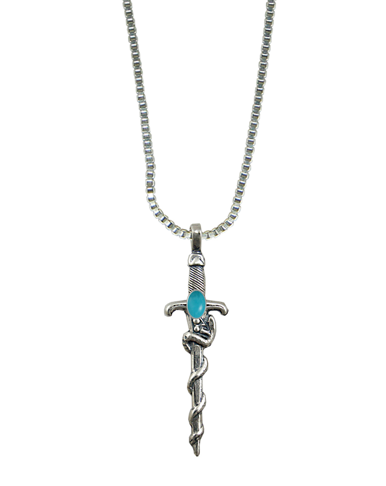 Sterling Silver Snake Sword Pendant With Turquoise